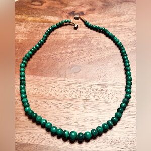 Vintage Natural Deep Green Malachite Graduating Beaded Necklace 

21”